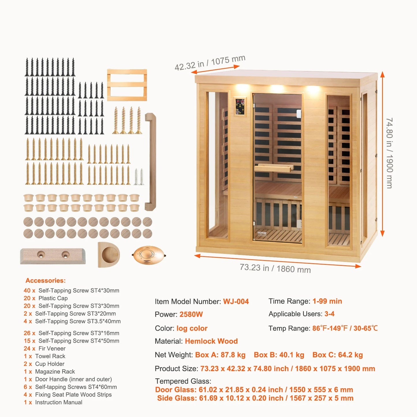 Far Infrared Hemlock Wood Home Sauna
