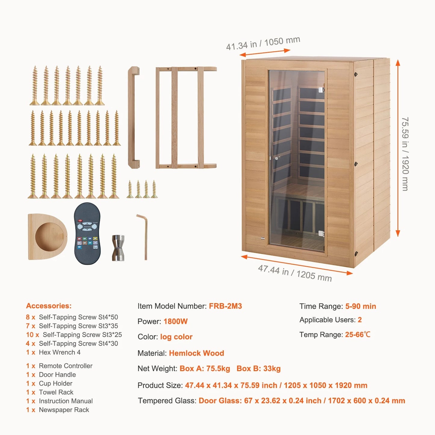 Far Infrared Hemlock Wood Home Sauna