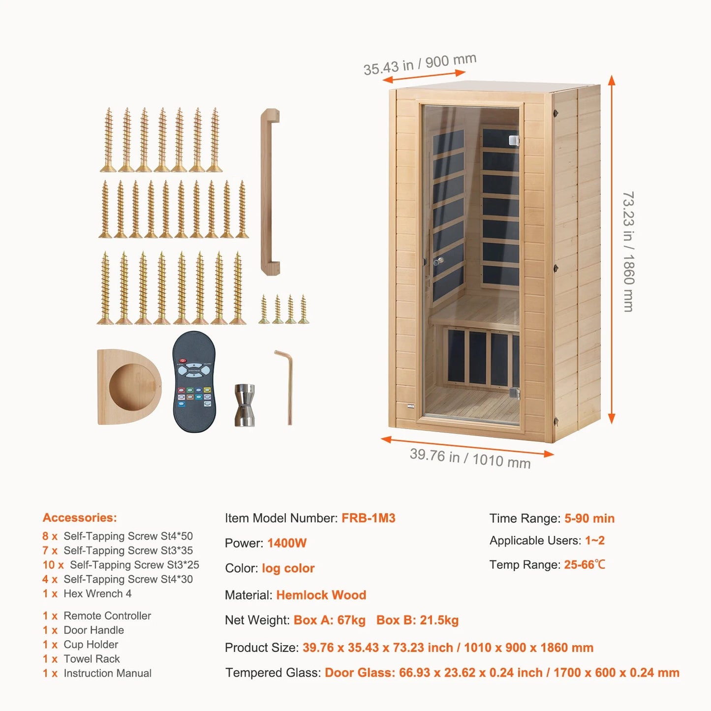 Far Infrared Hemlock Wood Home Sauna